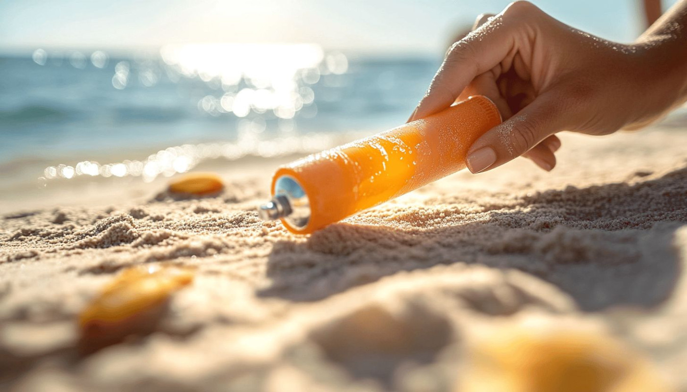 Anwendung von Sonnencreme mit einem Roller